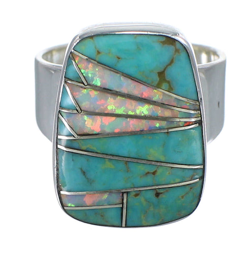 Silver Southwest Turquoise And Opal Jewelry Ring Size 5-3/4 AX84744